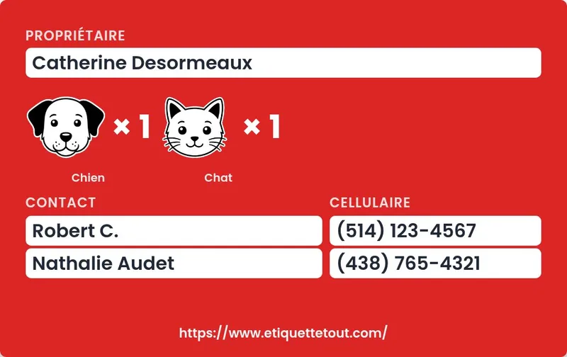 Carte Sauvez mon Animal — verso avec coordonnées et contacts