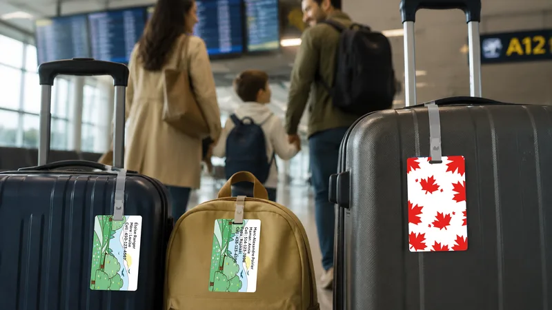 Valises et sac à dos munis d'étiquettes pour bagage personnalisées à l'aéroport